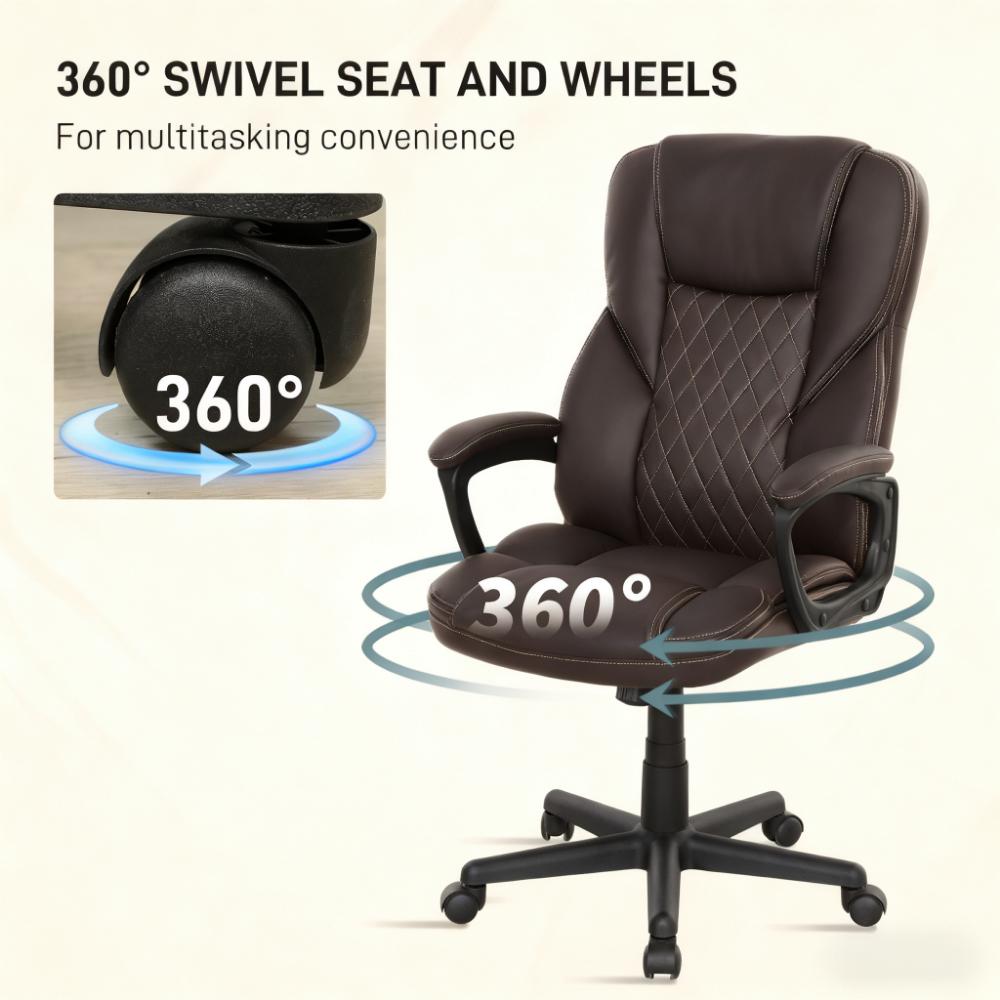 PU Leather Executive Desk Chair with Adjustable Height and Swivel Wheels,High Back Ergonomic Office Chair,For Home and Office