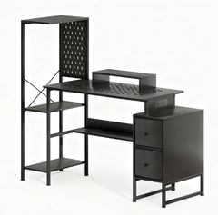 Gaming Desk with Storage, Computer Table with Power Outlets and LED Lights,For Home and Office