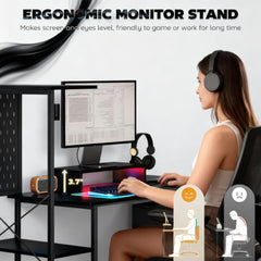 Gaming Desk with Storage, Computer Table with Power Outlets and LED Lights,For Home and Office