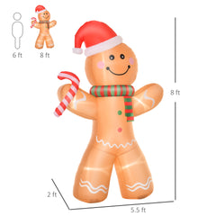 Outdoor Blow-Up Yard Decoration,Christmas Inflatable Gingerbread Man with a Candy Cane with LED Lights Display