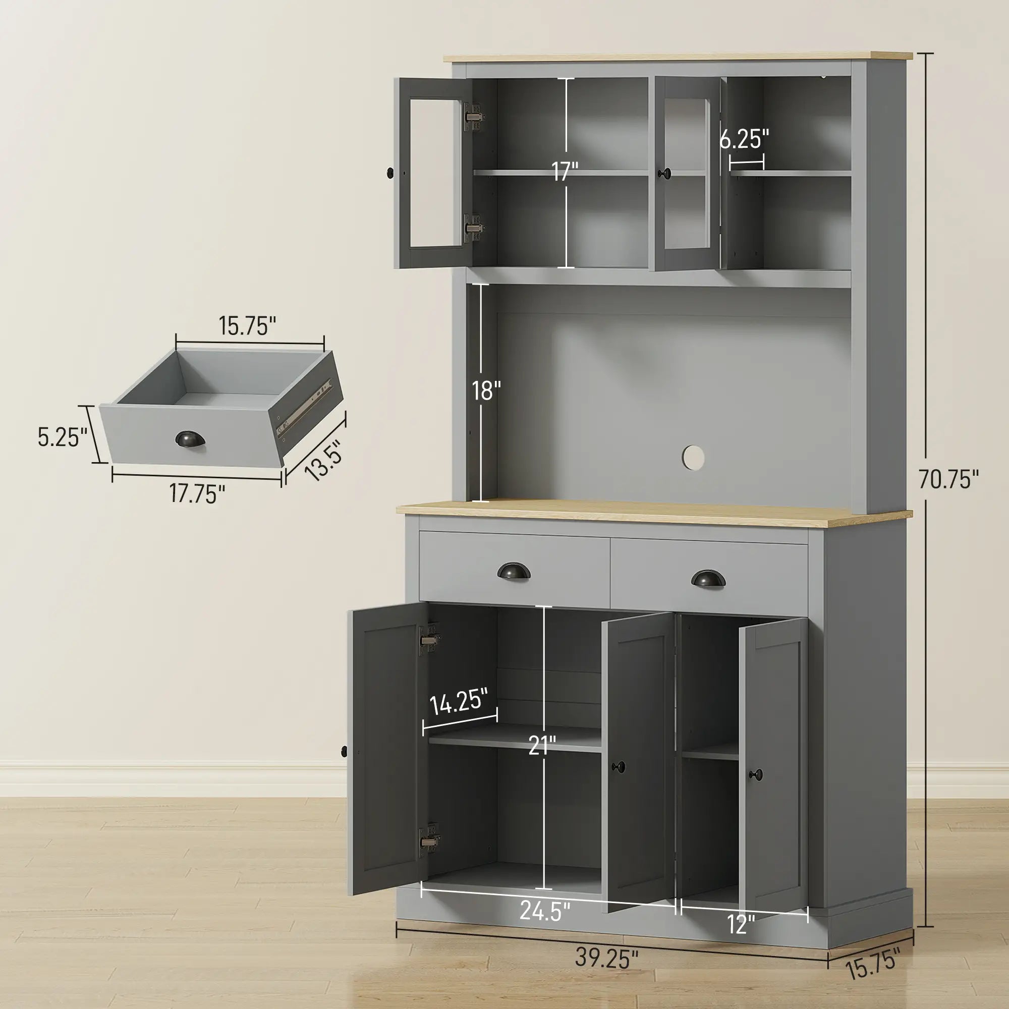 71" Tall Pantry Cabinet Freestanding Kitchen Cabinet