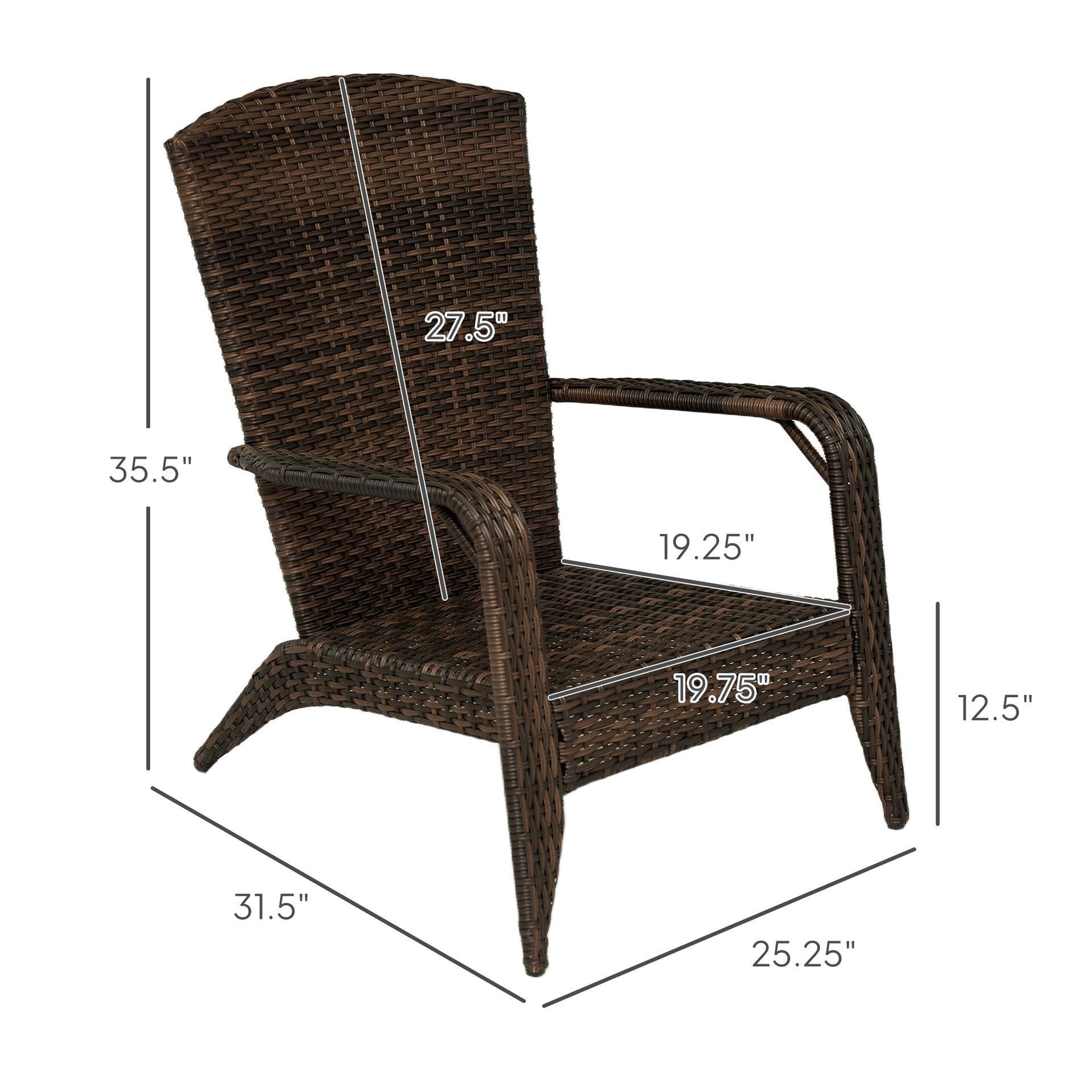 Patio Chair with Rattan Wicker, Soft Cushions, Tall Curved Backrest