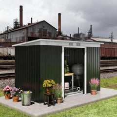 Dark Gray Garden Storage Shed  Outdoor Storage Shed 9' x 4'  Tool House with Double Lockable Doors for Backyard, Patio, Lawn, Garage,