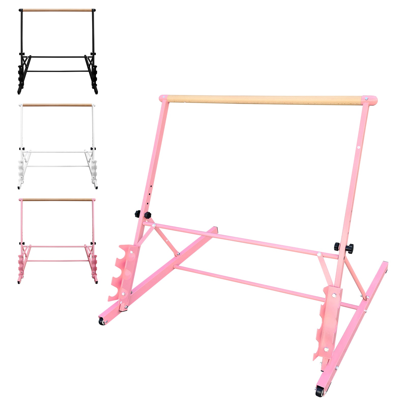 3.5FT Pink Solid Wood Ballet Barre With Adjustable Range Of 31.5-39.5 Inches For Dance Practice