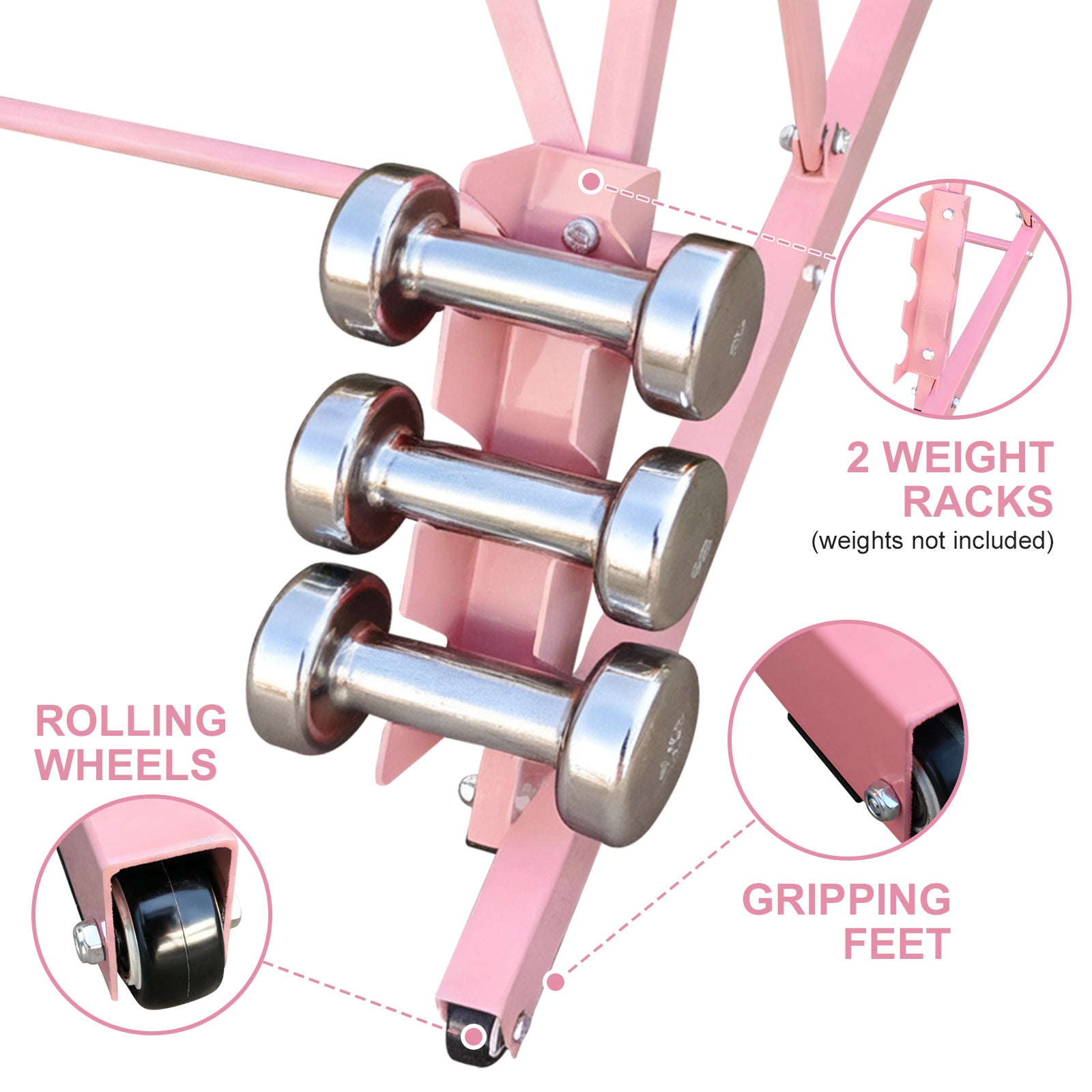 3.5FT Pink Solid Wood Ballet Barre With Adjustable Range Of 31.5-39.5 Inches For Dance Practice