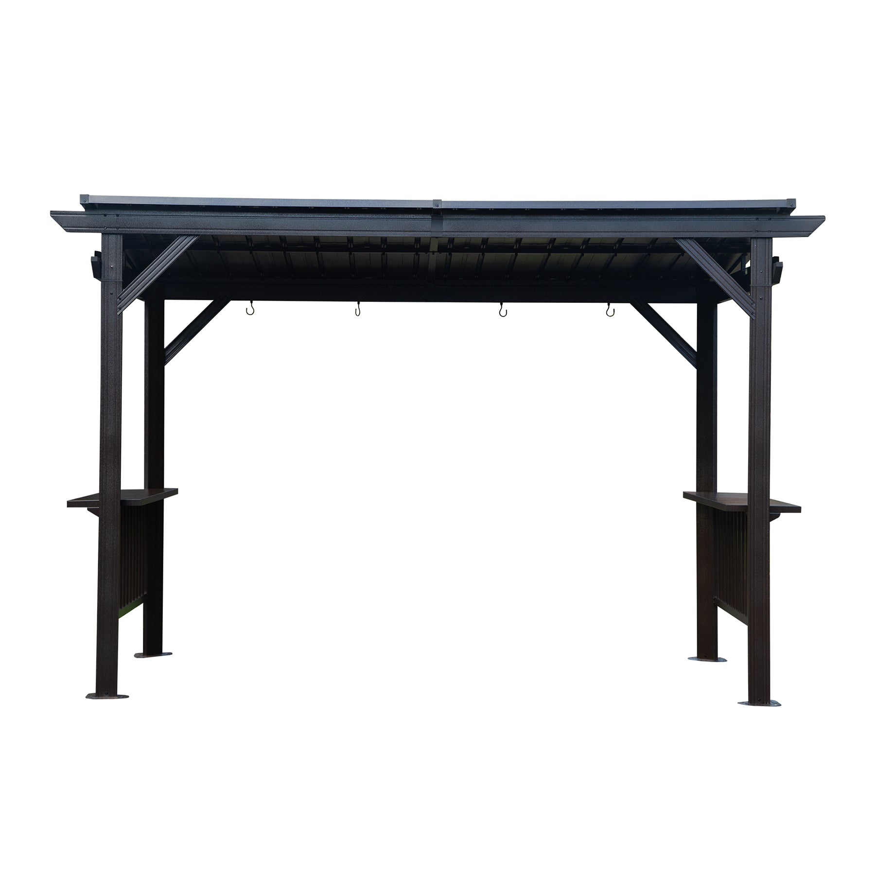 6.5x12FT Hardtop Grill Gazebo, Outdoor BBQ Gazebo with 2 Side Shelves and Sloping Galvanized Steel Roof, Metal Permanent Grill Canopy with Ceiling Hooks for Patio, Lawn, Backyard, Deck, Gray