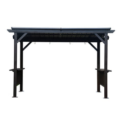 6.5x12FT Hardtop Grill Gazebo, Outdoor BBQ Gazebo with 2 Side Shelves and Sloping Galvanized Steel Roof, Metal Permanent Grill Canopy with Ceiling Hooks for Patio, Lawn, Backyard, Deck, Gray