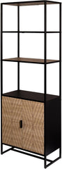 Bali Coastal Modern 6-Tier Book Shelf with Storage, Black with Natural Wood
