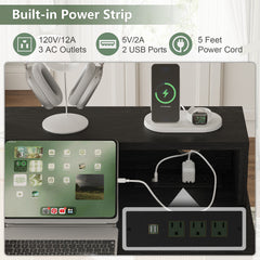 Executive Office Desk Computer Table with Power Outlets and Monitor Stand, Writing Desk with Keyboard Storage Drawer and File Cabinets for Home Office
