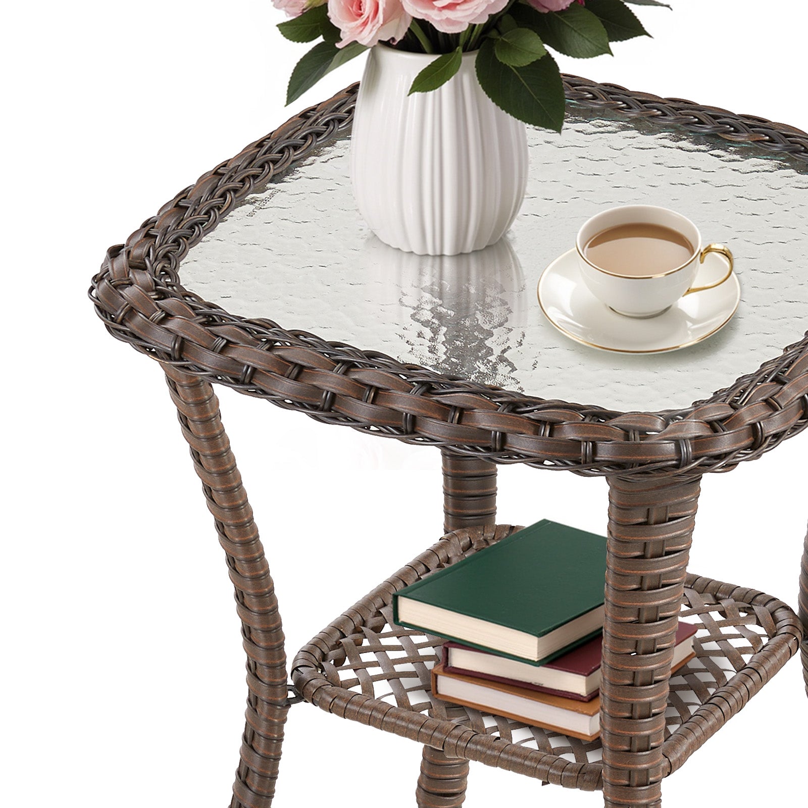 Outdoor Wicker Side Table,23x20x20 inch All Weather Rattan Small Patio Table Square End Table for Pool Balcony Deck Porch, Brown