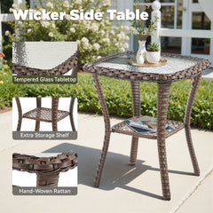 Outdoor Wicker Side Table,23x20x20 inch All Weather Rattan Small Patio Table Square End Table for Pool Balcony Deck Porch, Brown