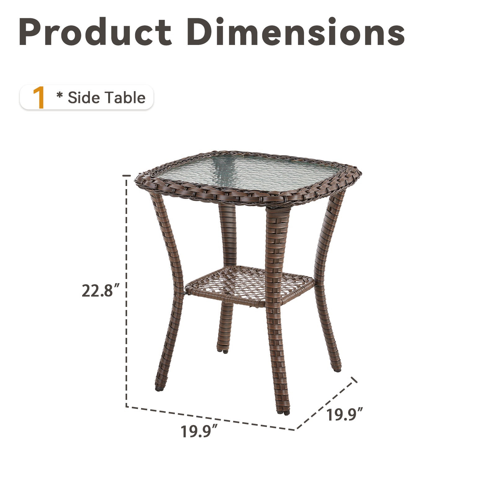 Outdoor Wicker Side Table,23x20x20 inch All Weather Rattan Small Patio Table Square End Table for Pool Balcony Deck Porch, Brown