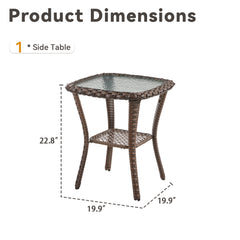 Outdoor Wicker Side Table,23x20x20 inch All Weather Rattan Small Patio Table Square End Table for Pool Balcony Deck Porch, Brown