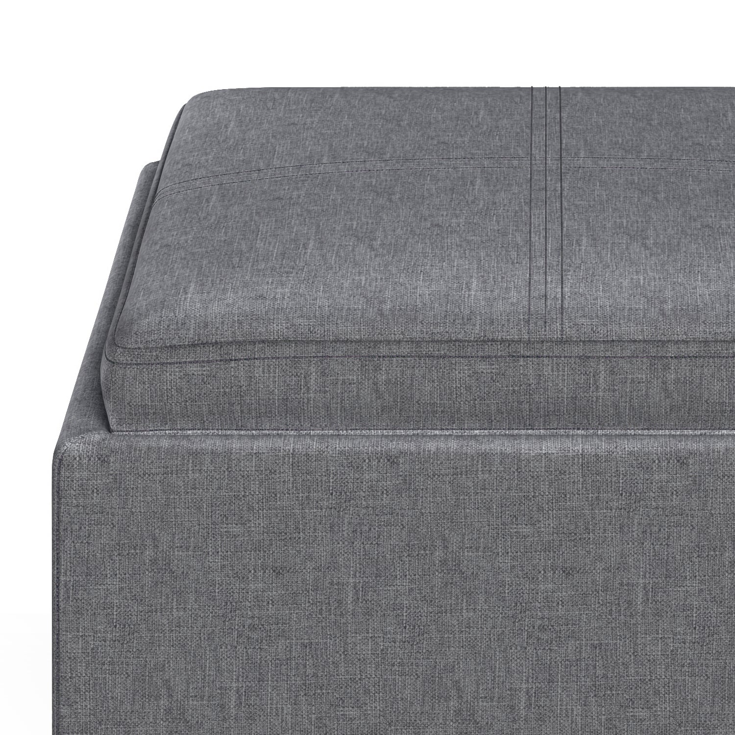 Rockwood 17 inch Wide Cube Storage Ottoman with Tray in Slate Grey Linen-Look Fabric