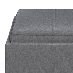 Rockwood 17 inch Wide Cube Storage Ottoman with Tray in Slate Grey Linen-Look Fabric