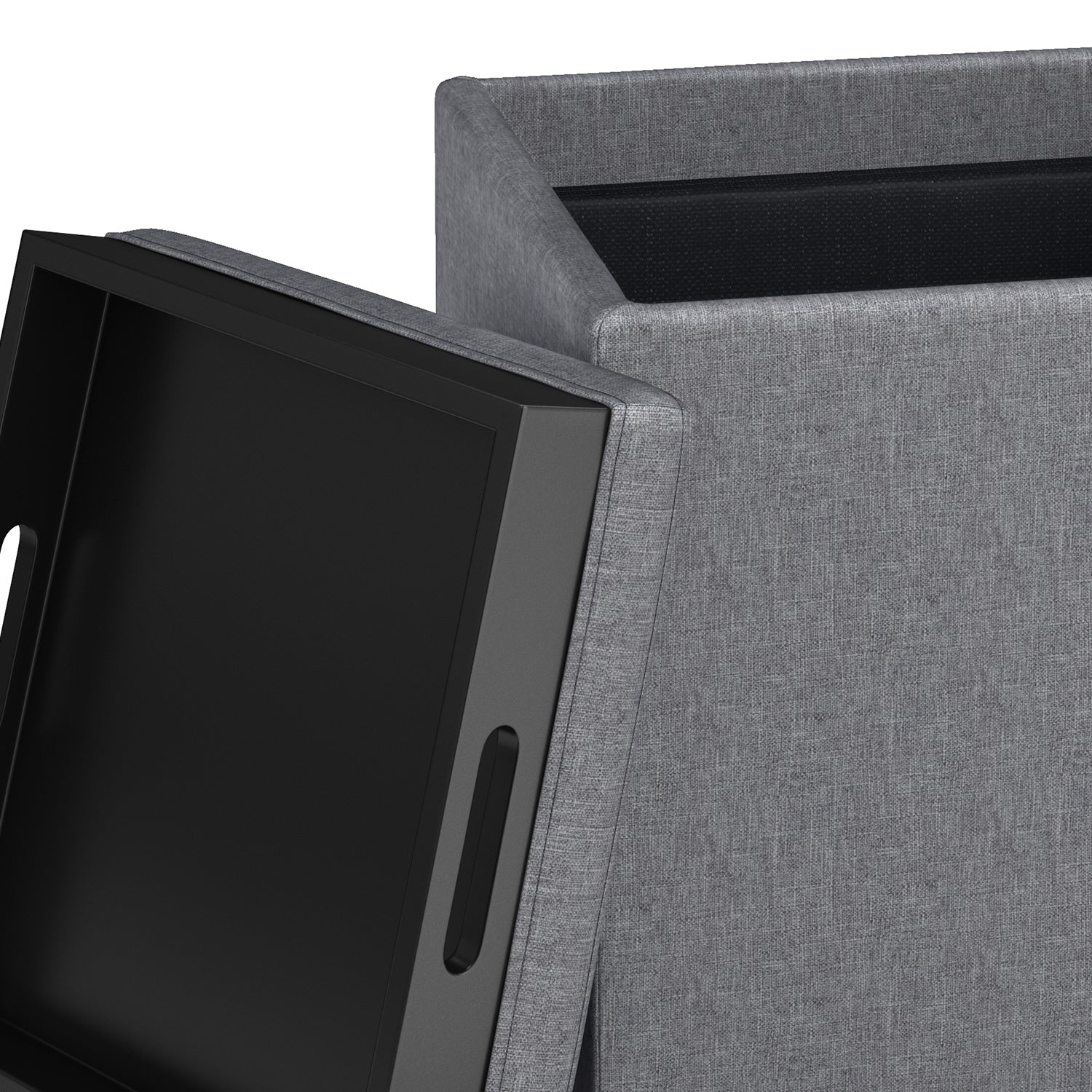 Rockwood 17 inch Wide Cube Storage Ottoman with Tray in Slate Grey Linen-Look Fabric