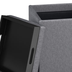 Rockwood 17 inch Wide Cube Storage Ottoman with Tray in Slate Grey Linen-Look Fabric