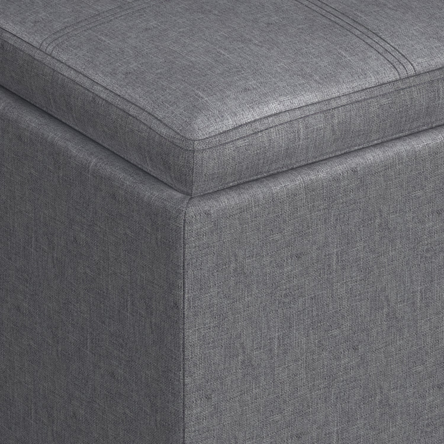 Rockwood 17 inch Wide Cube Storage Ottoman with Tray in Slate Grey Linen-Look Fabric