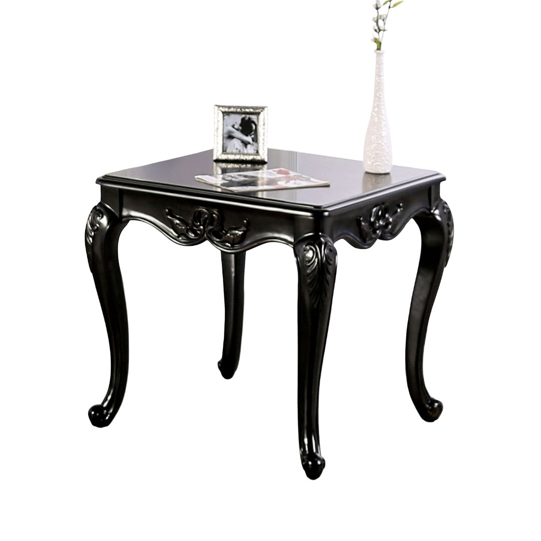 1pc Square End Table Traditional Style Curved Shape Legs Carved Design Solid Wood Structure Champagne Finish