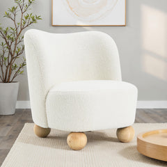 1pc Accent Chair Curved Back Ball Feet Upholstered In Boucle Feet Wide Seat White Finish Primary living Room