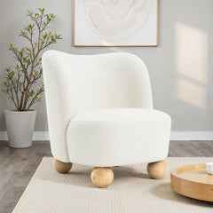 1pc Accent Chair Curved Back Ball Feet Upholstered In Boucle Feet Wide Seat White Finish Primary living Room