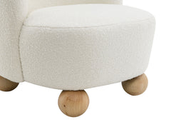 1pc Accent Chair Curved Back Ball Feet Upholstered In Boucle Feet Wide Seat White Finish Primary living Room