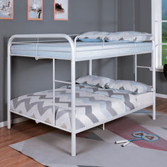 Full Over Full Metal Bunk Bed Contemporary Style With Angled Ladder, White
