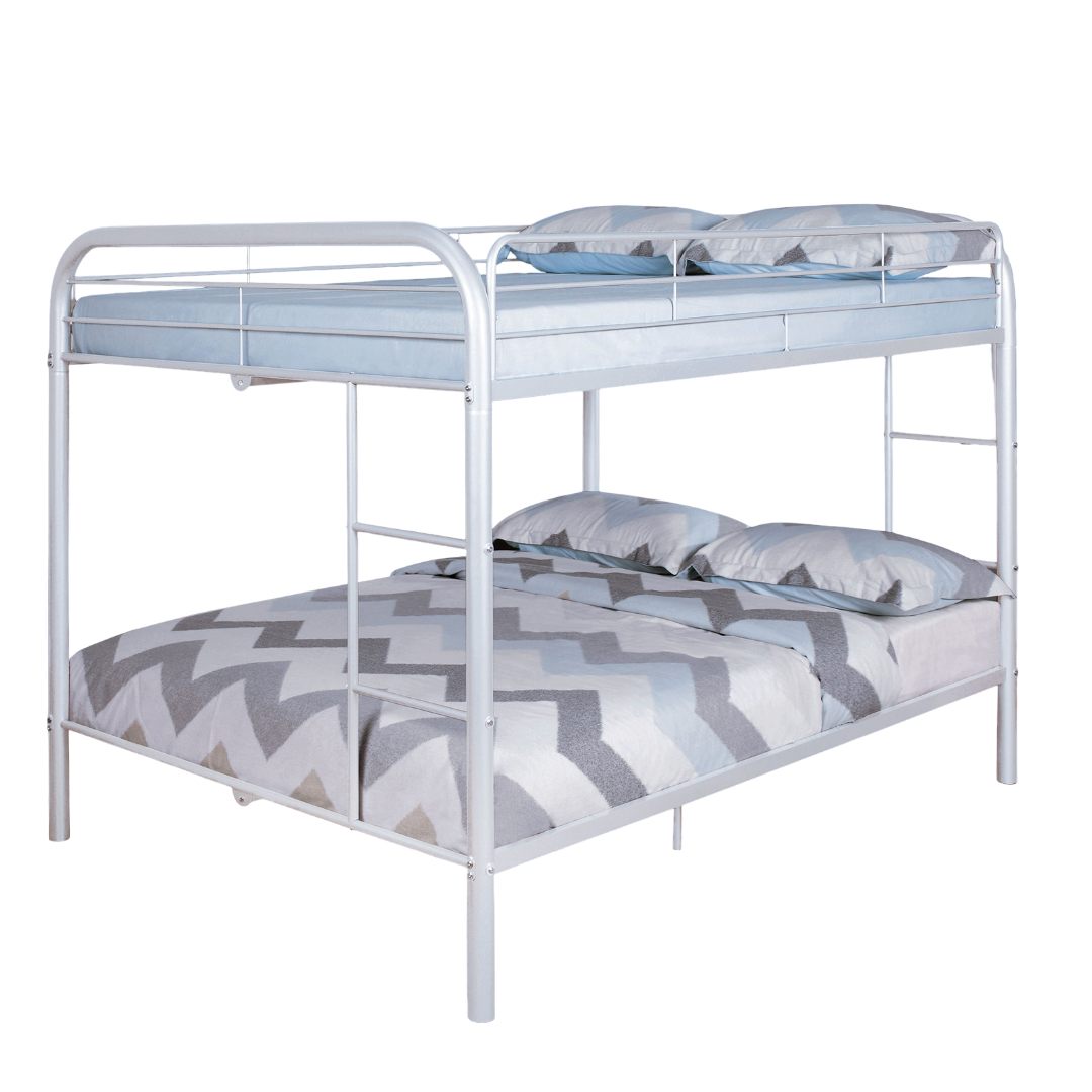 Full Over Full Metal Bunk Bed Contemporary Style With Angled Ladder, White