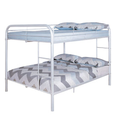 Full Over Full Metal Bunk Bed Contemporary Style With Angled Ladder, White