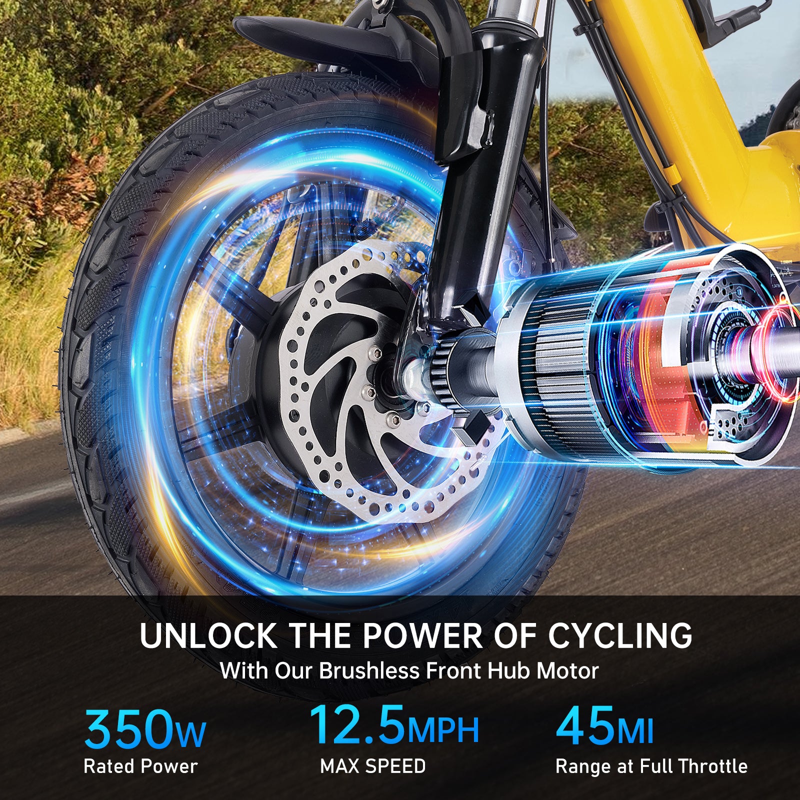 Foldable Electric Tricycle for Adults – 350W (Peak 500W), 480Wh Removable Battery, 2 Seats, Large Basket, Black & Yellow (Ideal for Seniors & Women)