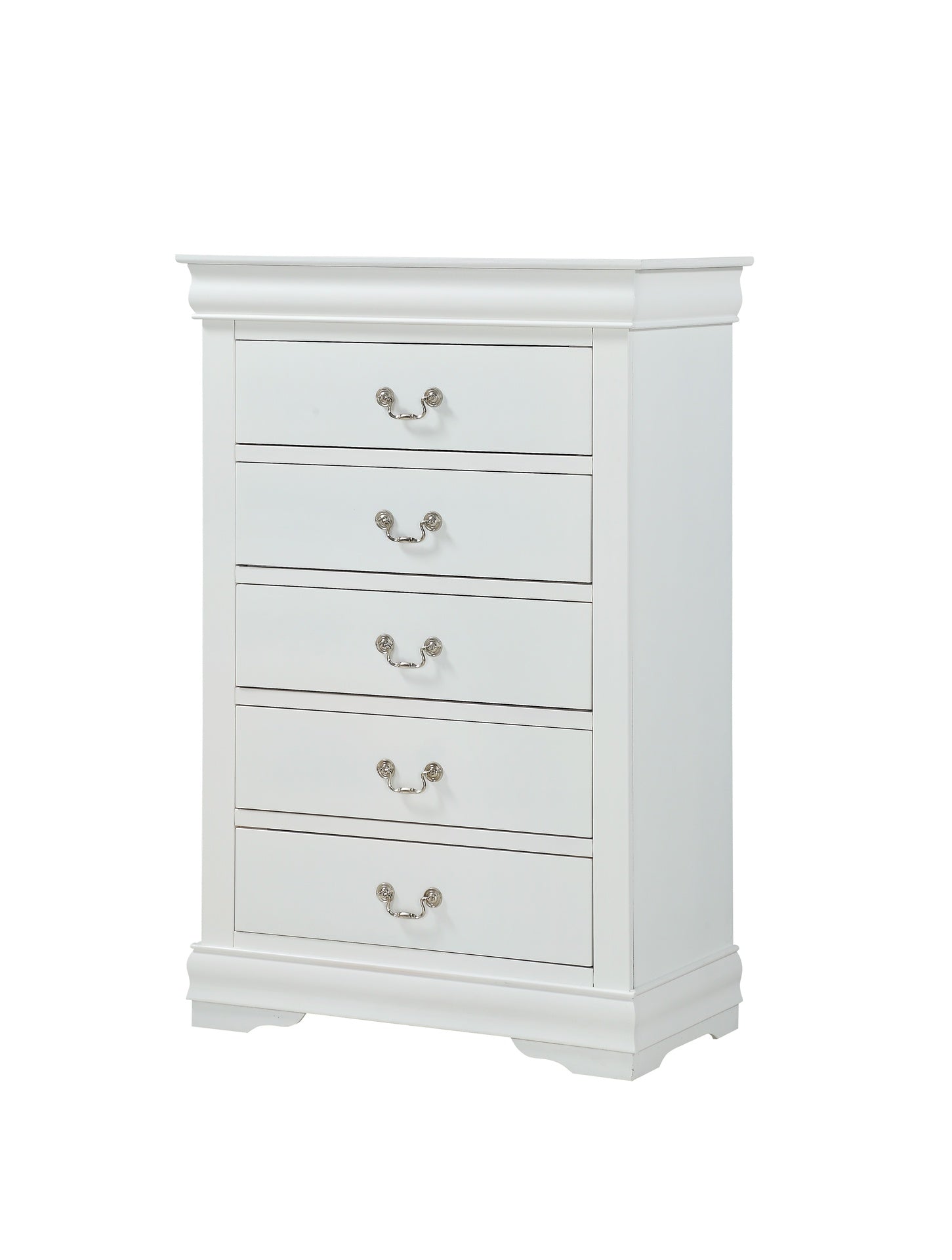 1pc White Finish Five Drawers Louis Philip Chest Solid Wood Contemporary Sleek Ample Storage