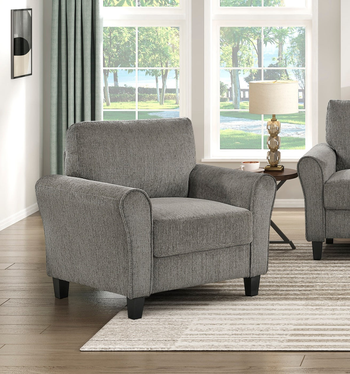 Classic Comfort Chair Durable Brown Chenille Upholstery Rolled Arms Living Room Furniture 1pc