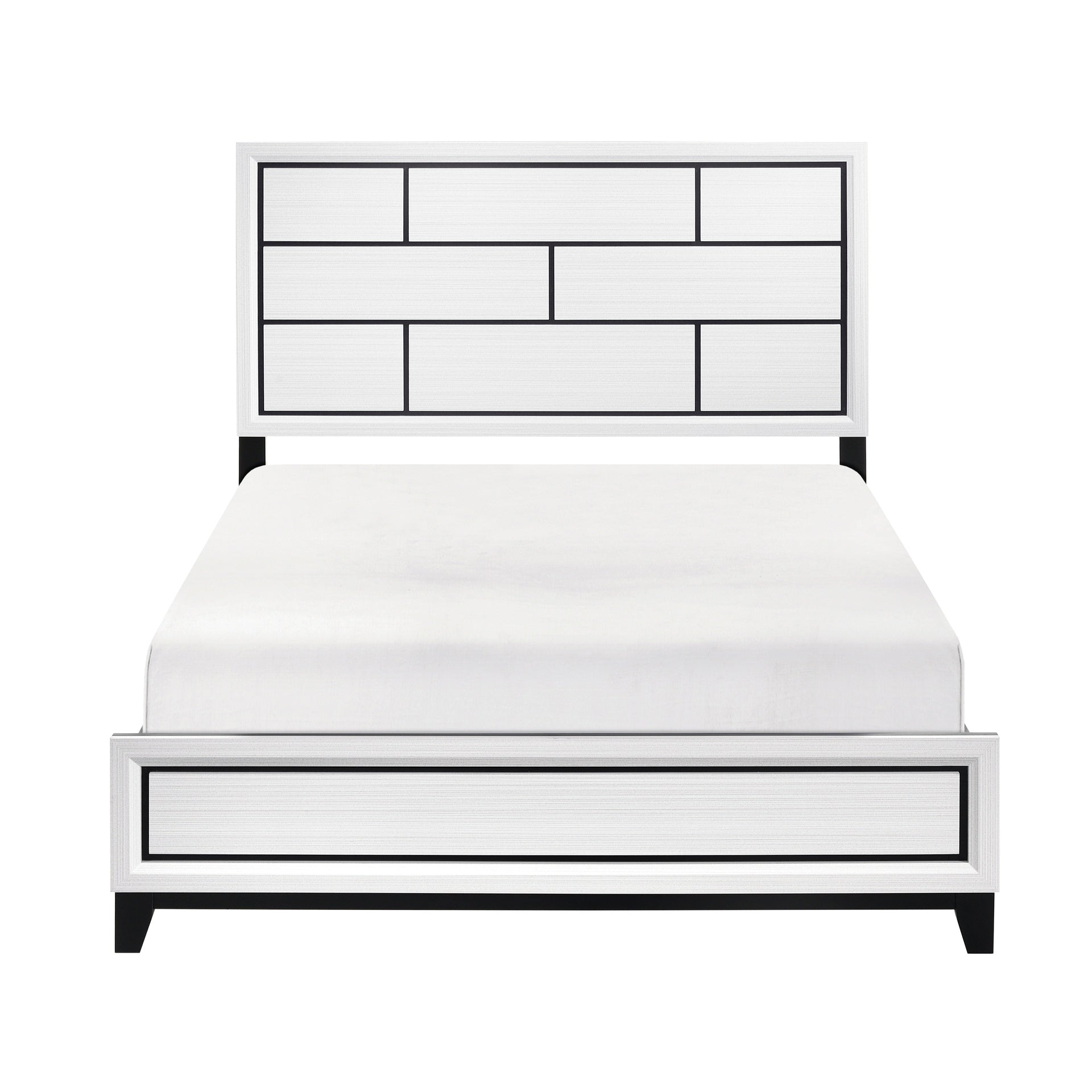 Modern Contemporary White Finish Queen Bed 1pc Wooden Bedroom Furniture Black Line Design