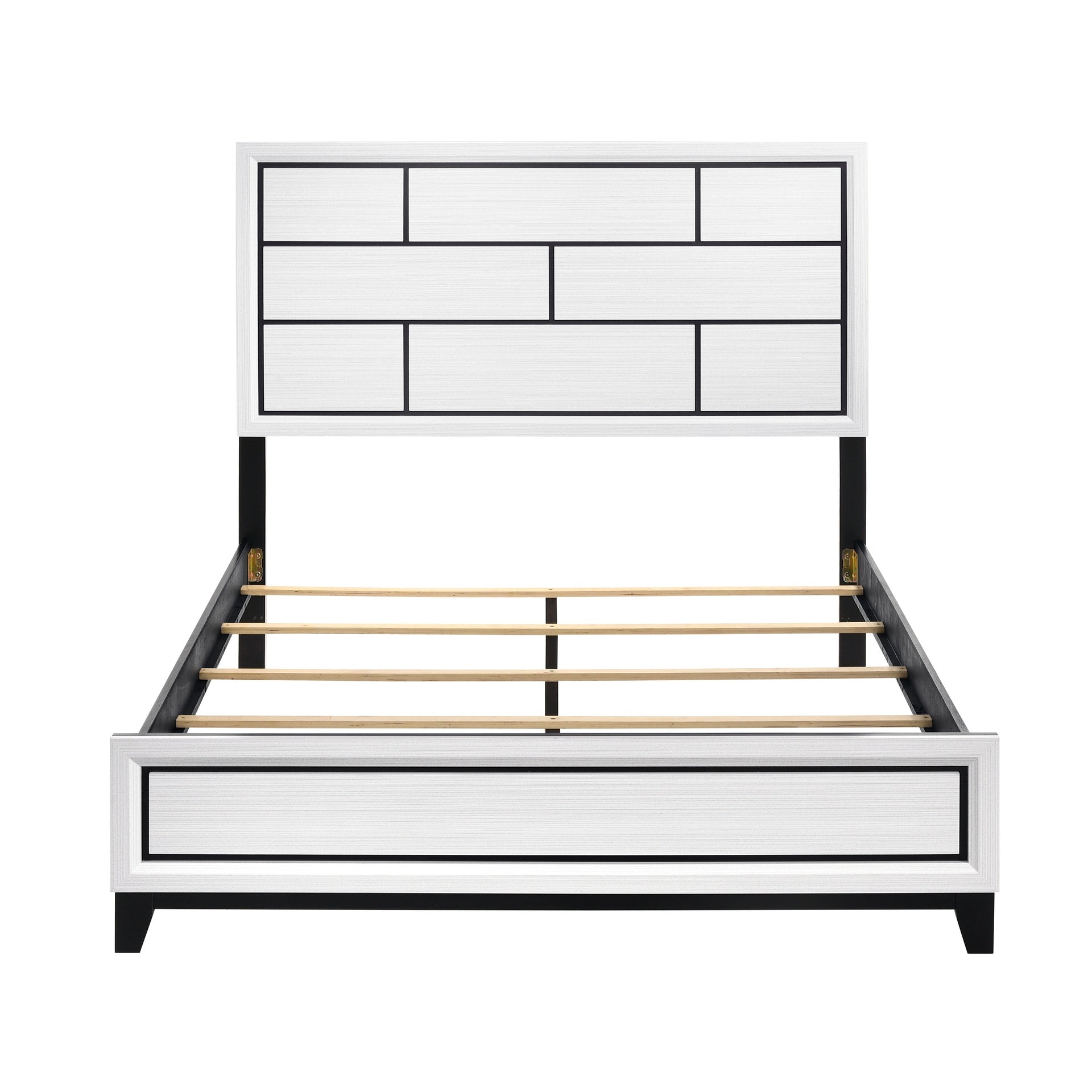 Modern Contemporary White Finish Queen Bed 1pc Wooden Bedroom Furniture Black Line Design