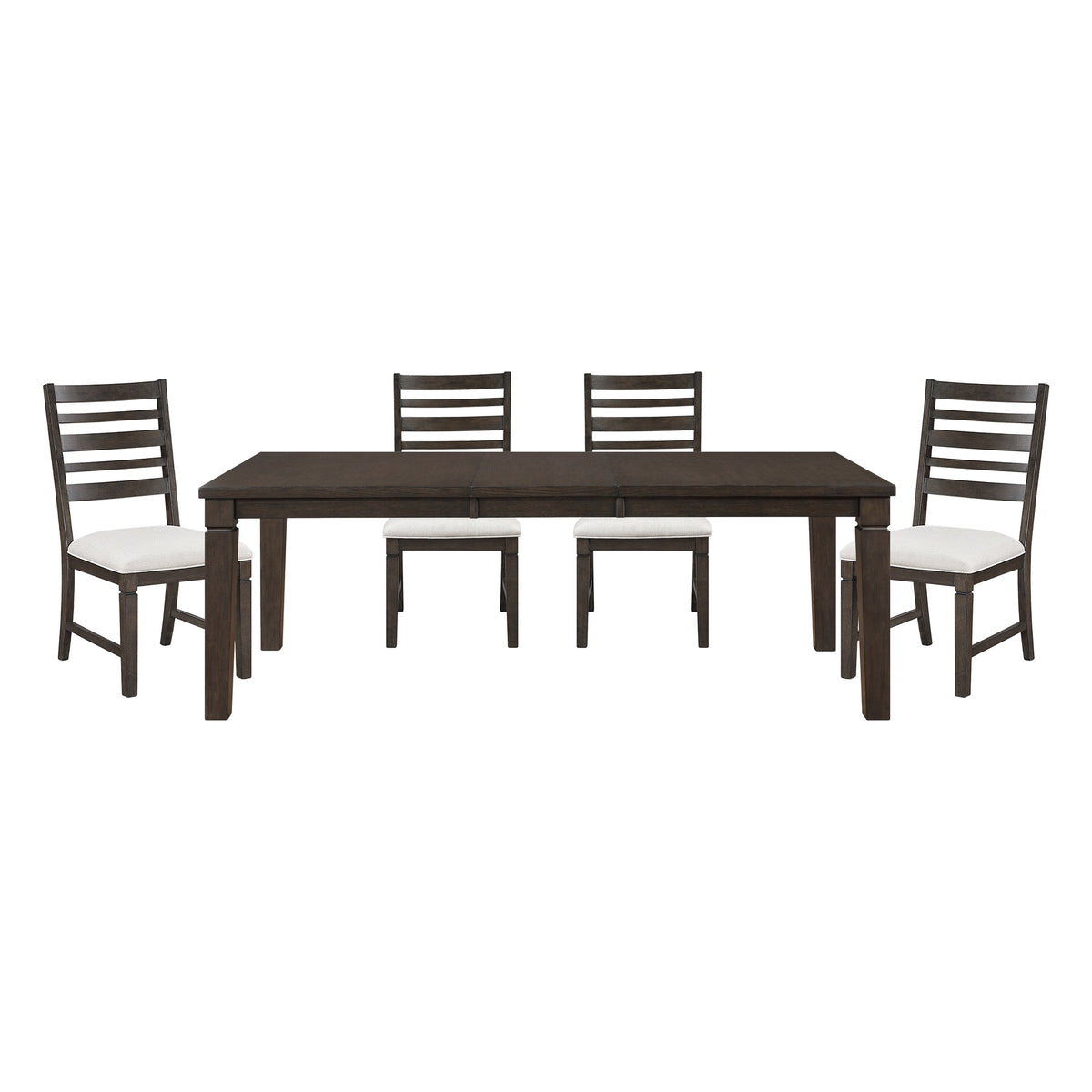 Classic Style 5pc Dining Set Dark Espresso Finish Table with Extension Leaf and 4x Chairs Comfortable Seat Wooden Dining Furniture