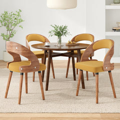 Wood Dining Chairs, Set of 2 Modern Upholstered Dining Chairs with Curved Backrest for Kitchen, Dining Room, Living Room