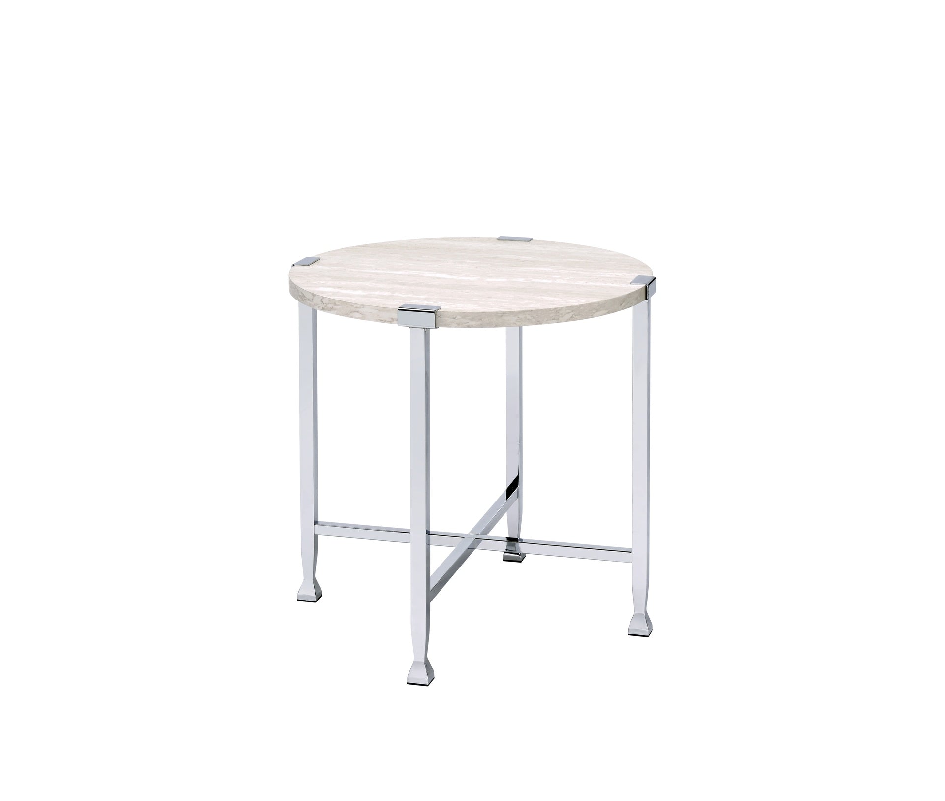 Brecon White Oak & Chrome Finish End Table