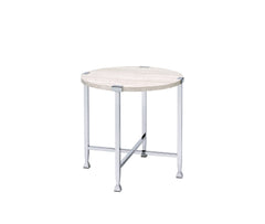 Brecon White Oak & Chrome Finish End Table