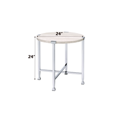 Brecon White Oak & Chrome Finish End Table