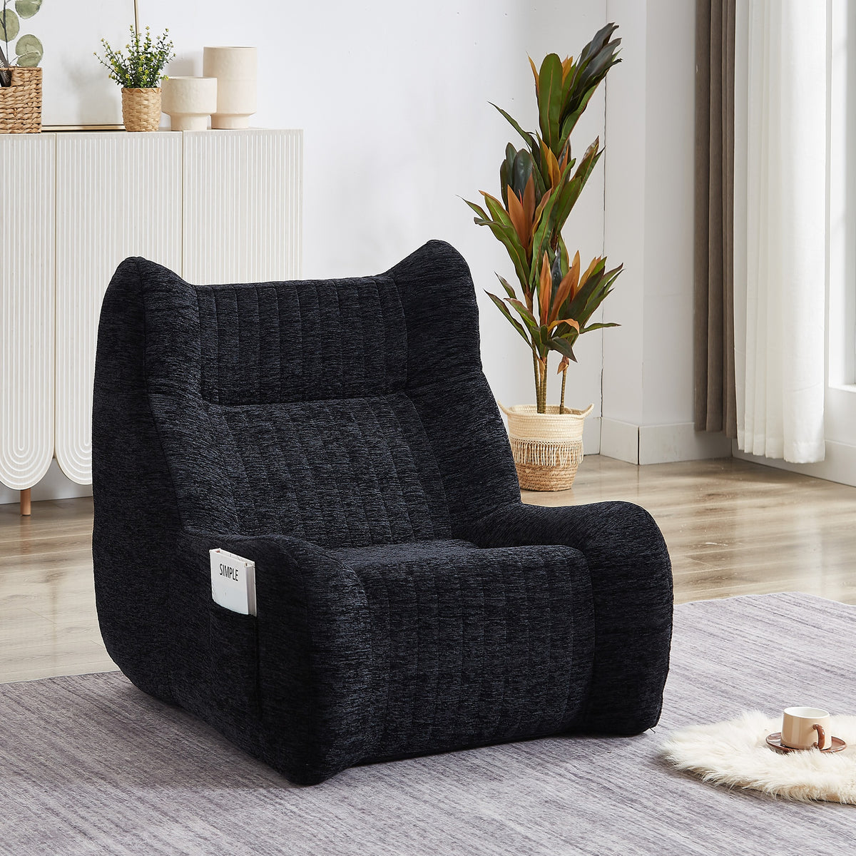 Bean Bag Chair for Adults with Armrests - Oversized Comfy Beanbag Lounge Lazy Floor Sofa Accent Chair for Living Room, Bedroom (Black)