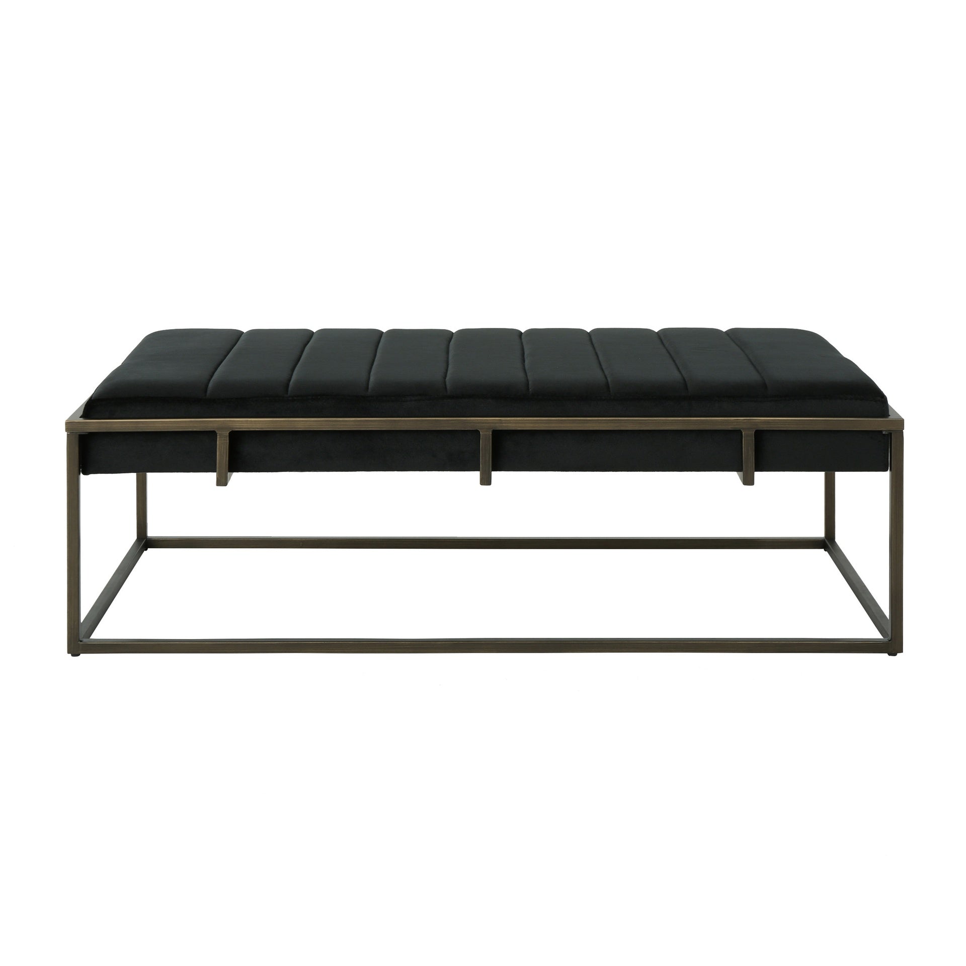 Upholstered Velvet Ottoman Bench with Brass Finish, Black