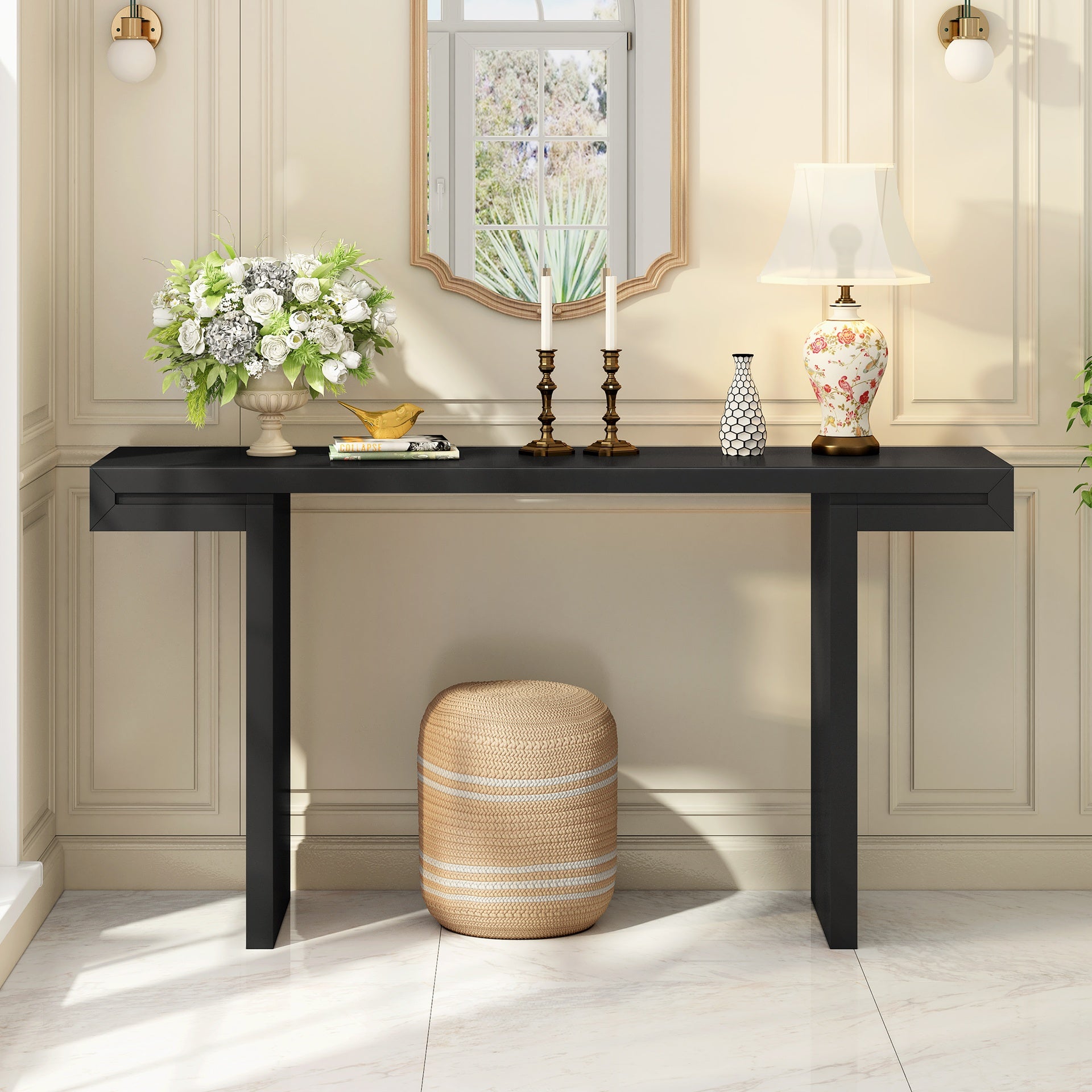 U-Style Large 60-Inch Console Table with Geometric Clean Lines Design,Stylish Entryway Table with Painted Finish and Adjustable Feet,Suitable for Living Room,Entryway,Hallway.