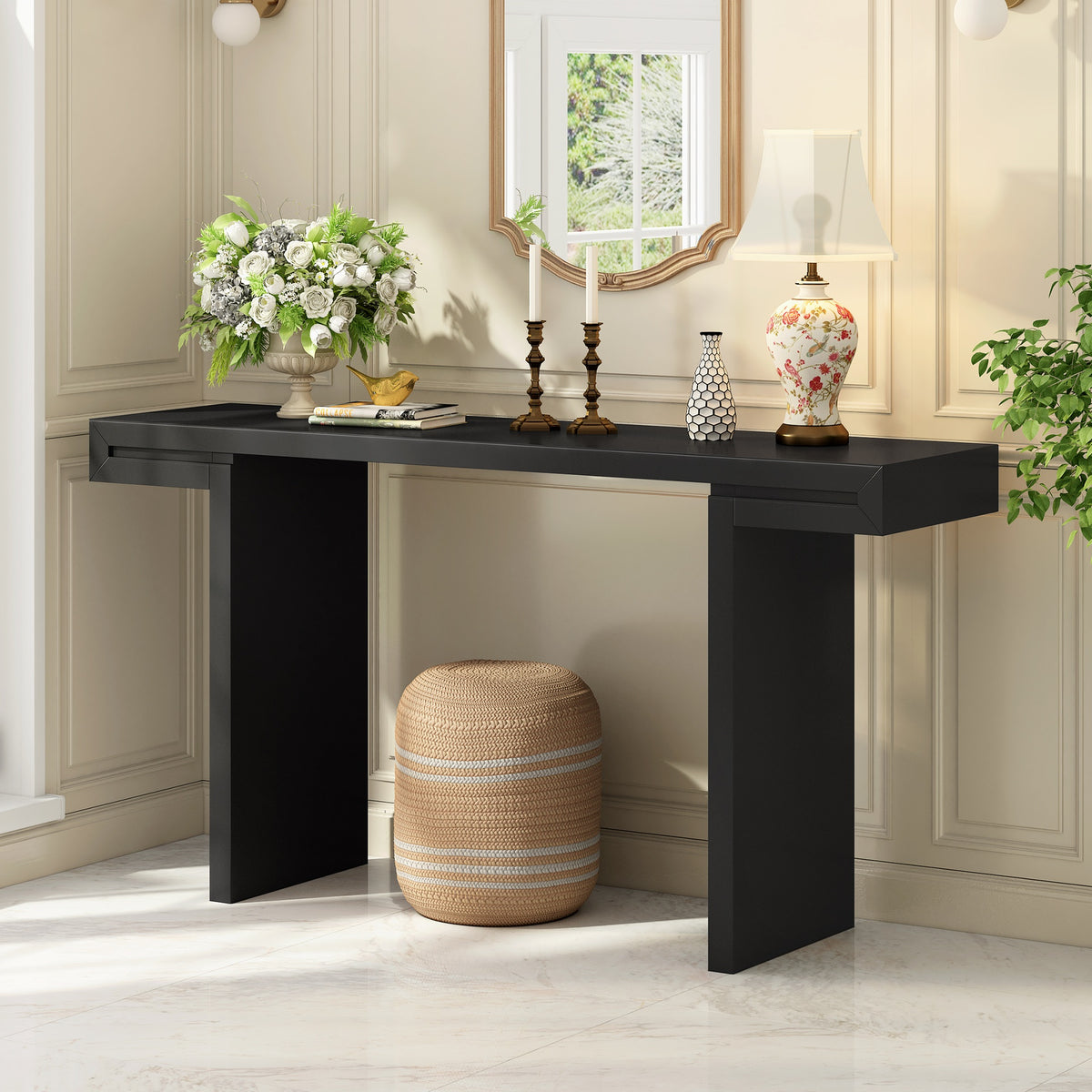U-Style Large 60-Inch Console Table with Geometric Clean Lines Design,Stylish Entryway Table with Painted Finish and Adjustable Feet,Suitable for Living Room,Entryway,Hallway.