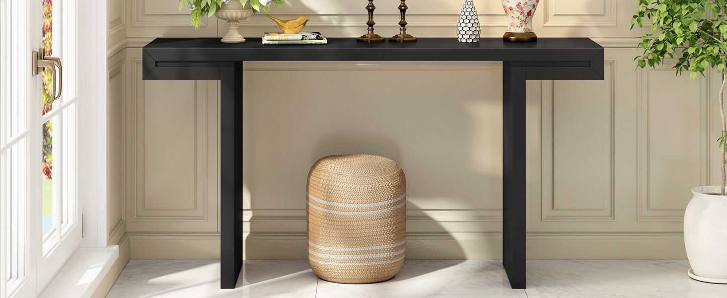 U-Style Large 60-Inch Console Table with Geometric Clean Lines Design,Stylish Entryway Table with Painted Finish and Adjustable Feet,Suitable for Living Room,Entryway,Hallway.