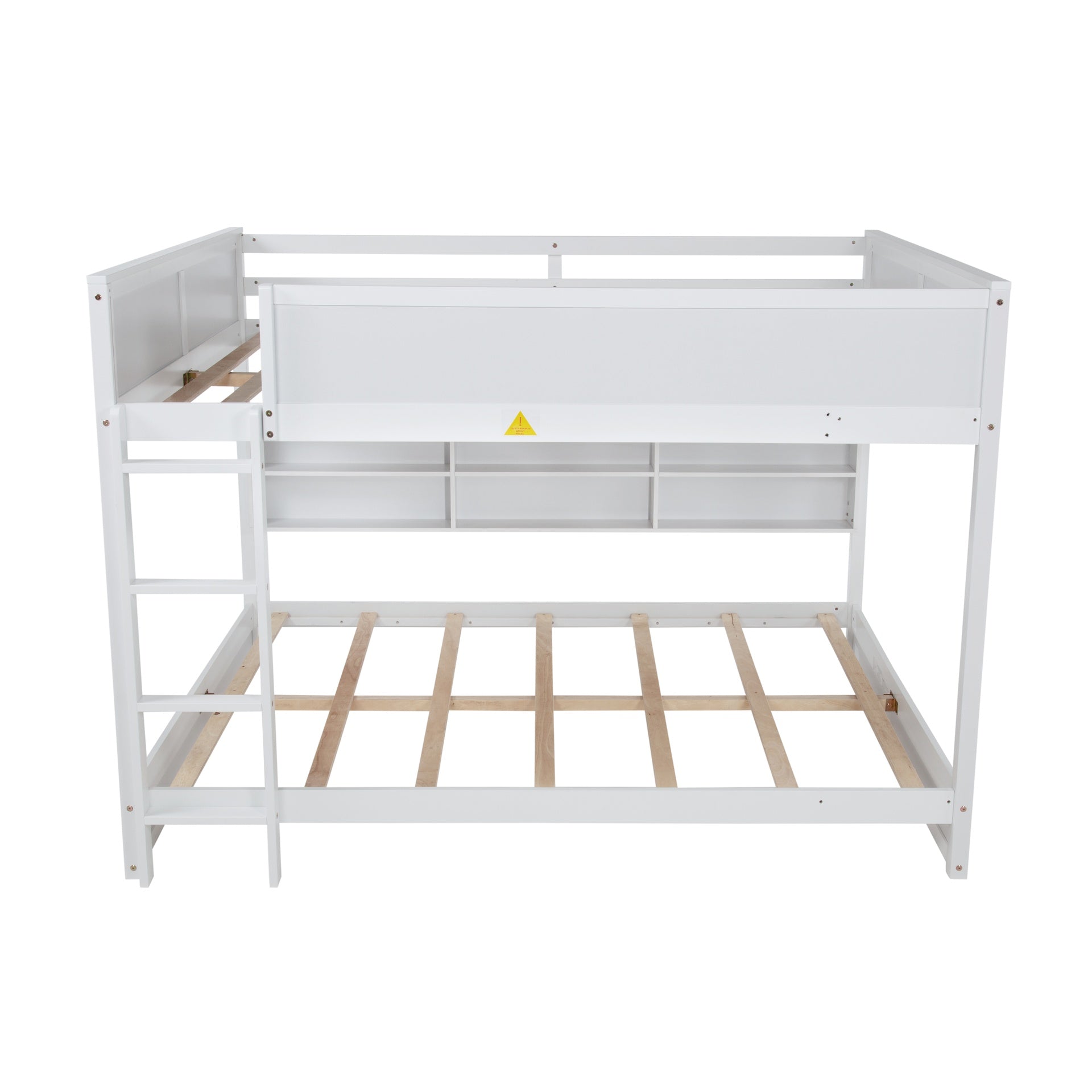 Queen Over Queen Bunk Bed with Built-in Storage Cabinets,Charging Station,Ladder,Safety Guardrails,Solid Pine Wood Bunk Bed,White