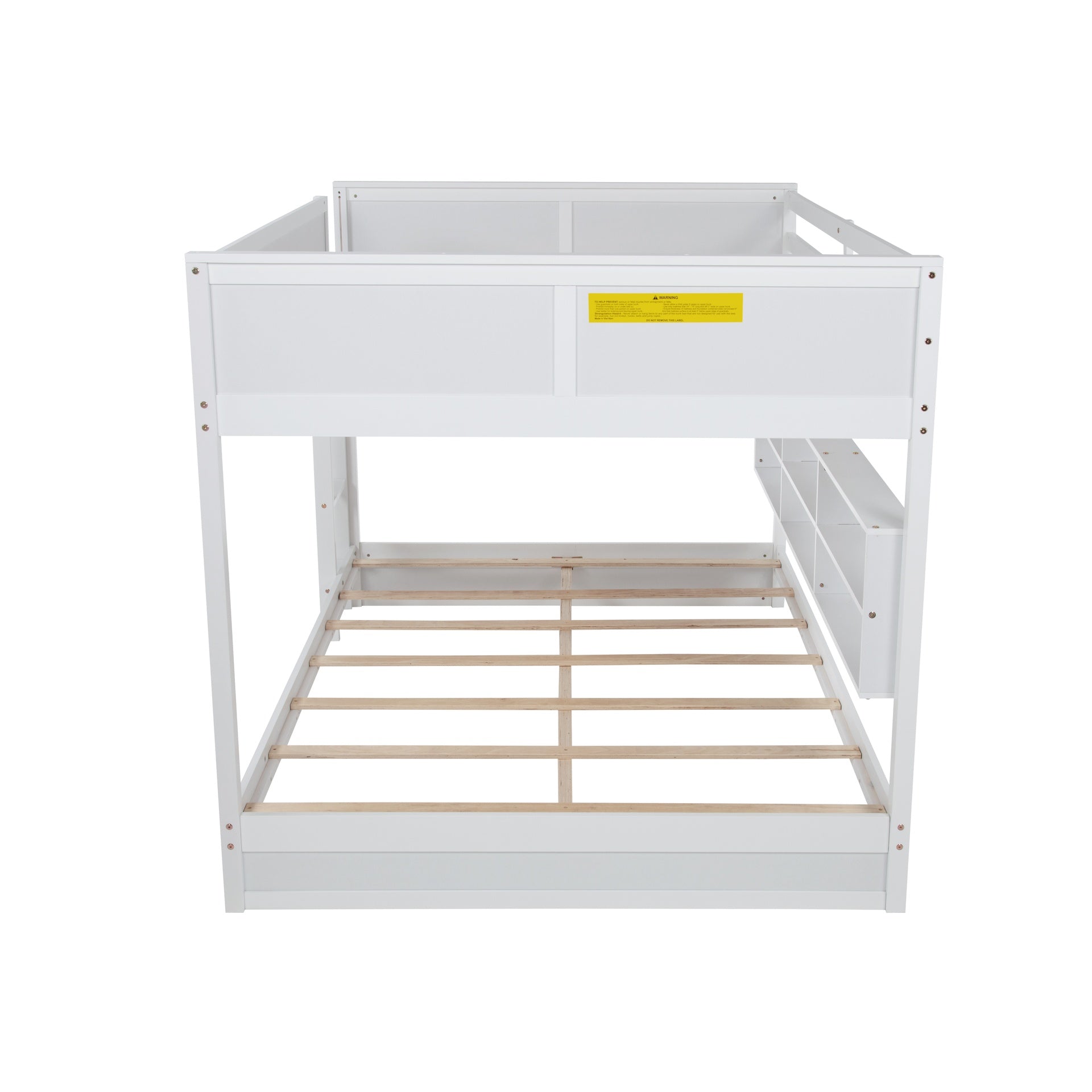 Queen Over Queen Bunk Bed with Built-in Storage Cabinets,Charging Station,Ladder,Safety Guardrails,Solid Pine Wood Bunk Bed,White