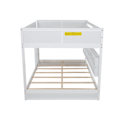 Queen Over Queen Bunk Bed with Built-in Storage Cabinets,Charging Station,Ladder,Safety Guardrails,Solid Pine Wood Bunk Bed,White