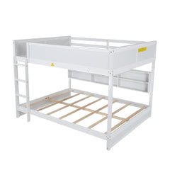 Queen Over Queen Bunk Bed with Built-in Storage Cabinets,Charging Station,Ladder,Safety Guardrails,Solid Pine Wood Bunk Bed,White