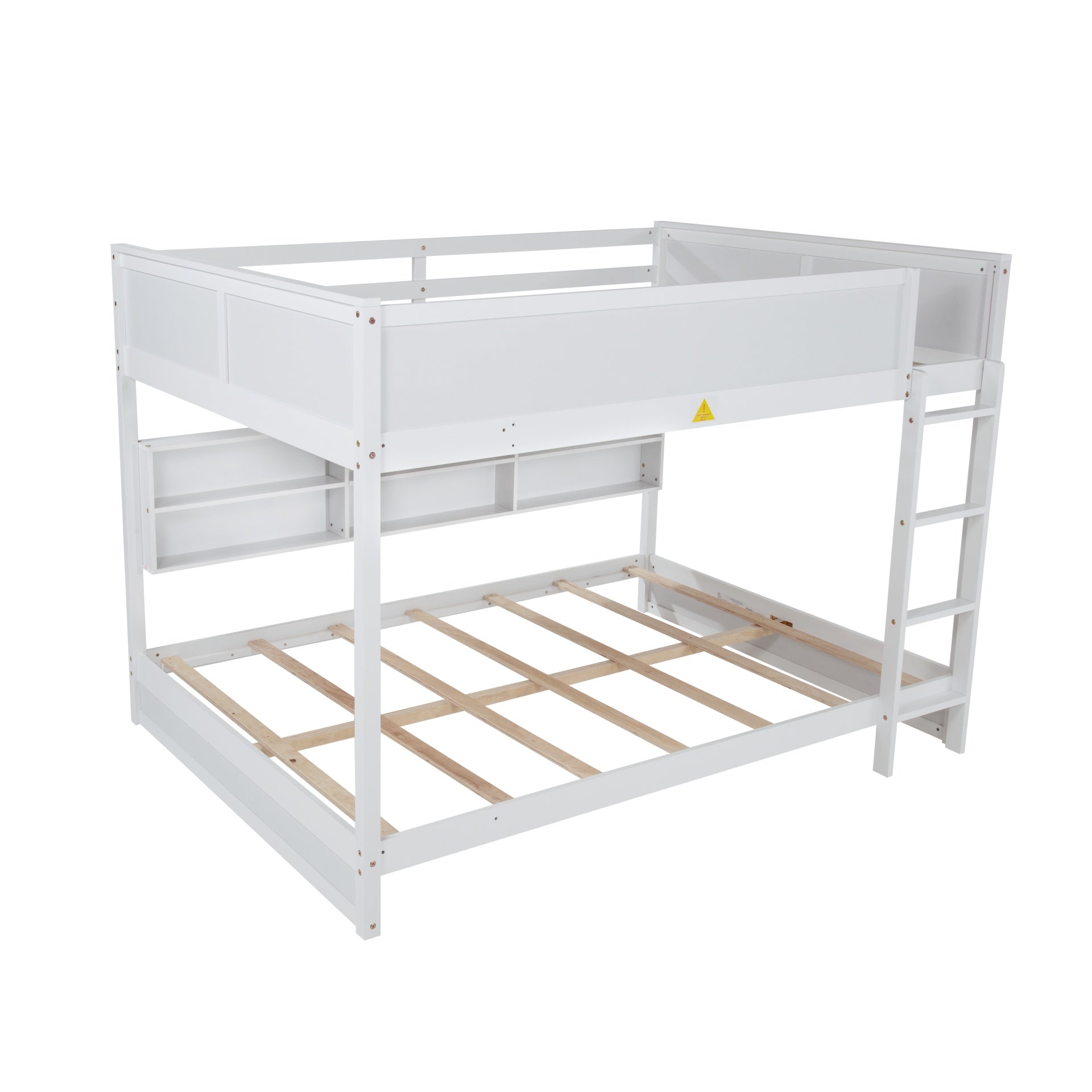 Queen Over Queen Bunk Bed with Built-in Storage Cabinets,Charging Station,Ladder,Safety Guardrails,Solid Pine Wood Bunk Bed,White