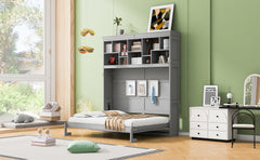 Queen Size Murphy Bed Wall Bed with Top Shelves & USB,Gray
